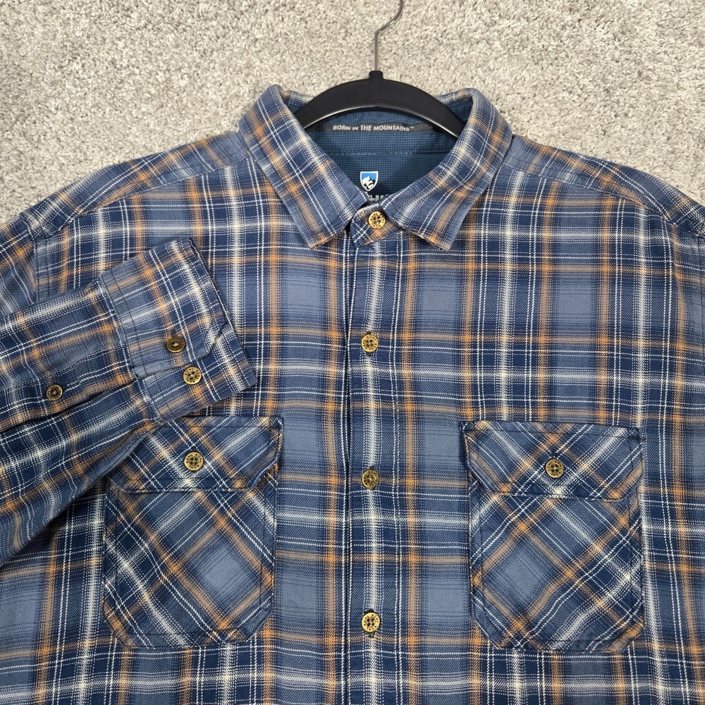 Kuhl Dillinger Flannel Shirt Men's Medium Blue Plaid Hiking Outdoors